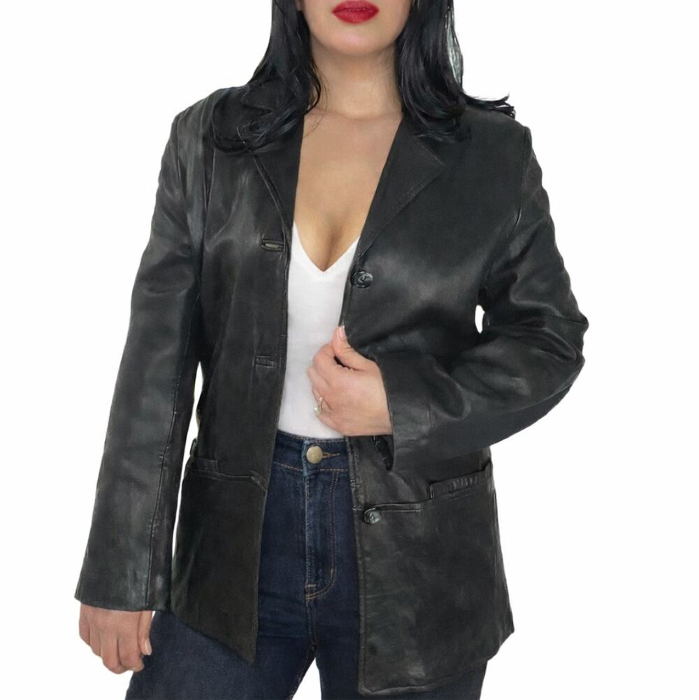 90s Vintage New York Classics Black Vintage Leather Jacket Women's Medium Biker